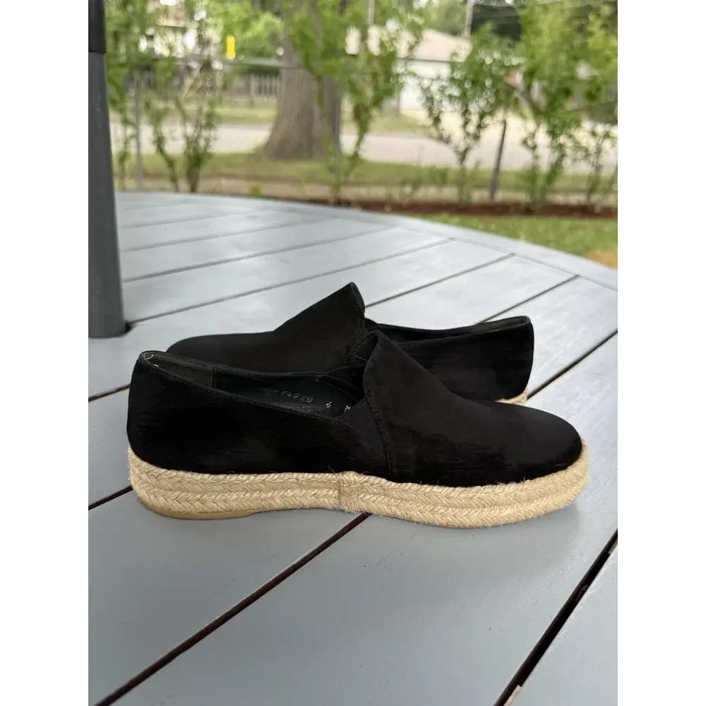 Stuart Weitzman Women's Size 6M Black Beige Suede Espadrille Flats Slip On Shoes